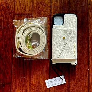 Brand new never used bandolier iPhone 14 Plus phone case with cross body strap.